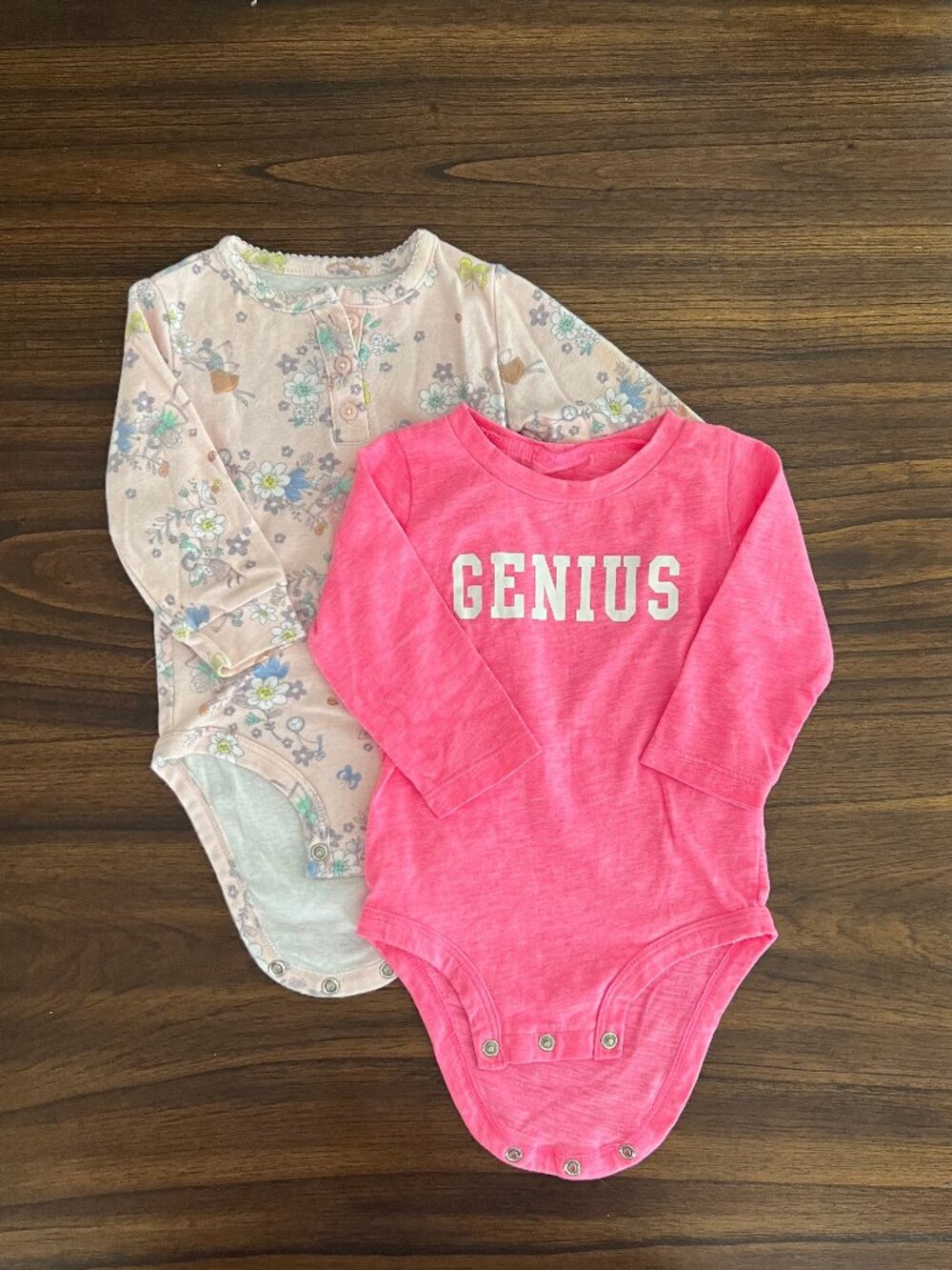 Carter's | 2pk Long Sleeve Onesie Bodysuit | Floral | Pink | 9 Month